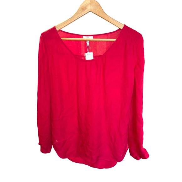 Joie Red Avanti Blouse 100 Percent Silk Long Sleeve Scoop Neck Size Medium - Picture 3 of 14